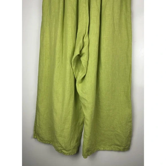 Bryn Walker 100% Linen Wide Leg Pull-On Pant Stretch Lagenlook Green Size Medium - Picture 10 of 12